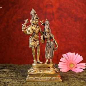 Shiva Parvati Statue | Brass Dancing Shiva Parvati | Hindu God | Shankara | Mahadeva | Goddess Parvati | Shiv Shakti Statue | Couple Gift |