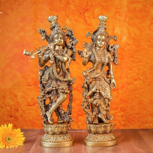 Radha Krishna Statue | 38 CM | Brass Krishna Radha Statue | Hare Krishna Radha Idol | Couple Gifts | Lakshmi Narayana Statue | Gods of Love