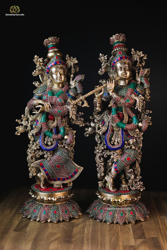 Hand Finished Brass Krishna and Radha Statue set of 2-- 37cm x 27cm Hand Finished Brass Krishna and Radha Statue set of 2-- 37cm x 27cm