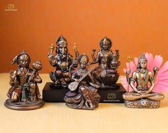 Hindu God Goddess Idol Set: Ganesh, Laxmi, Hanuman, Shiva, Saraswati