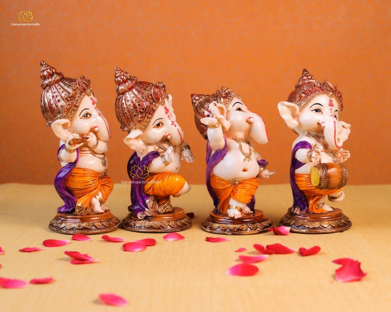 Dancing Ganesha Set of 4 Pc Ganesha Musicians Ganesha Idol Etsy
