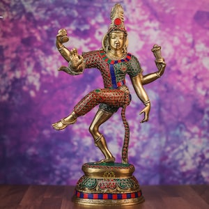 Brass Ardhanarishvara Statue: Dancing Shiva Parvati, Shiva Shakti