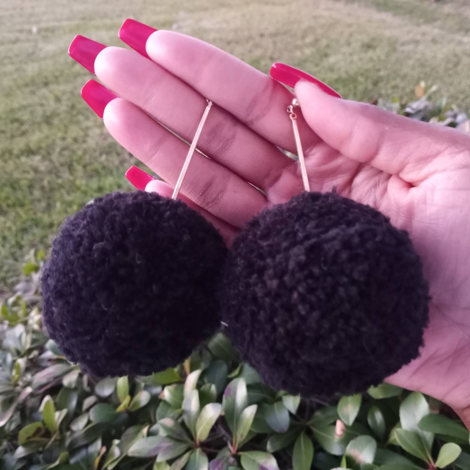 Soft Black Fuzzy Ball Earrings Big Fabric Yarn Ball Earrings Etsy