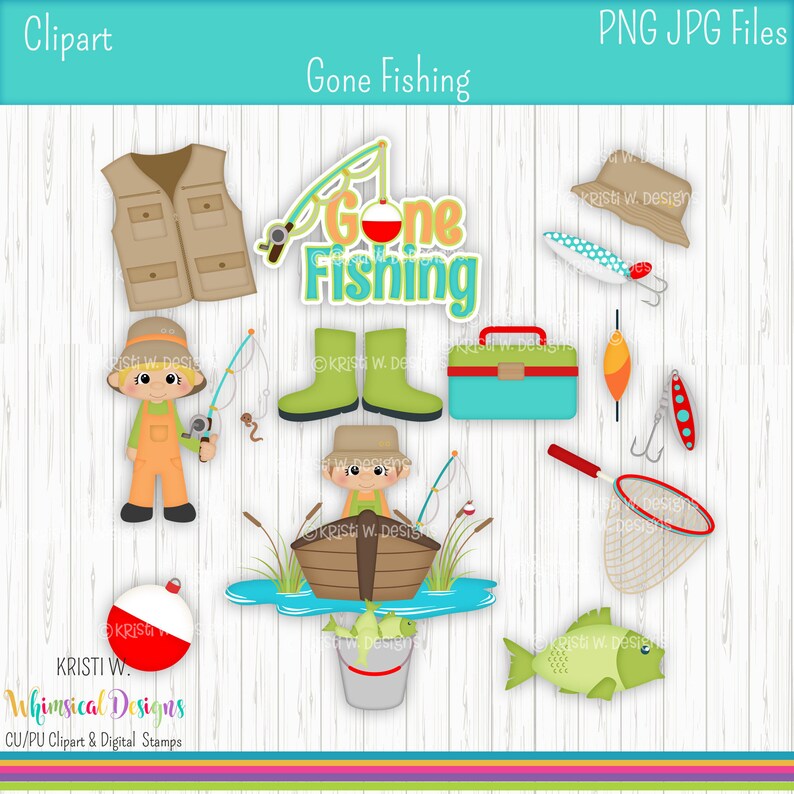 Download Clip Art Art Collectibles Digital Clipart Png Jpeg Graphics Kristi W Designs Scrapbook Gone Fishing Light Skin