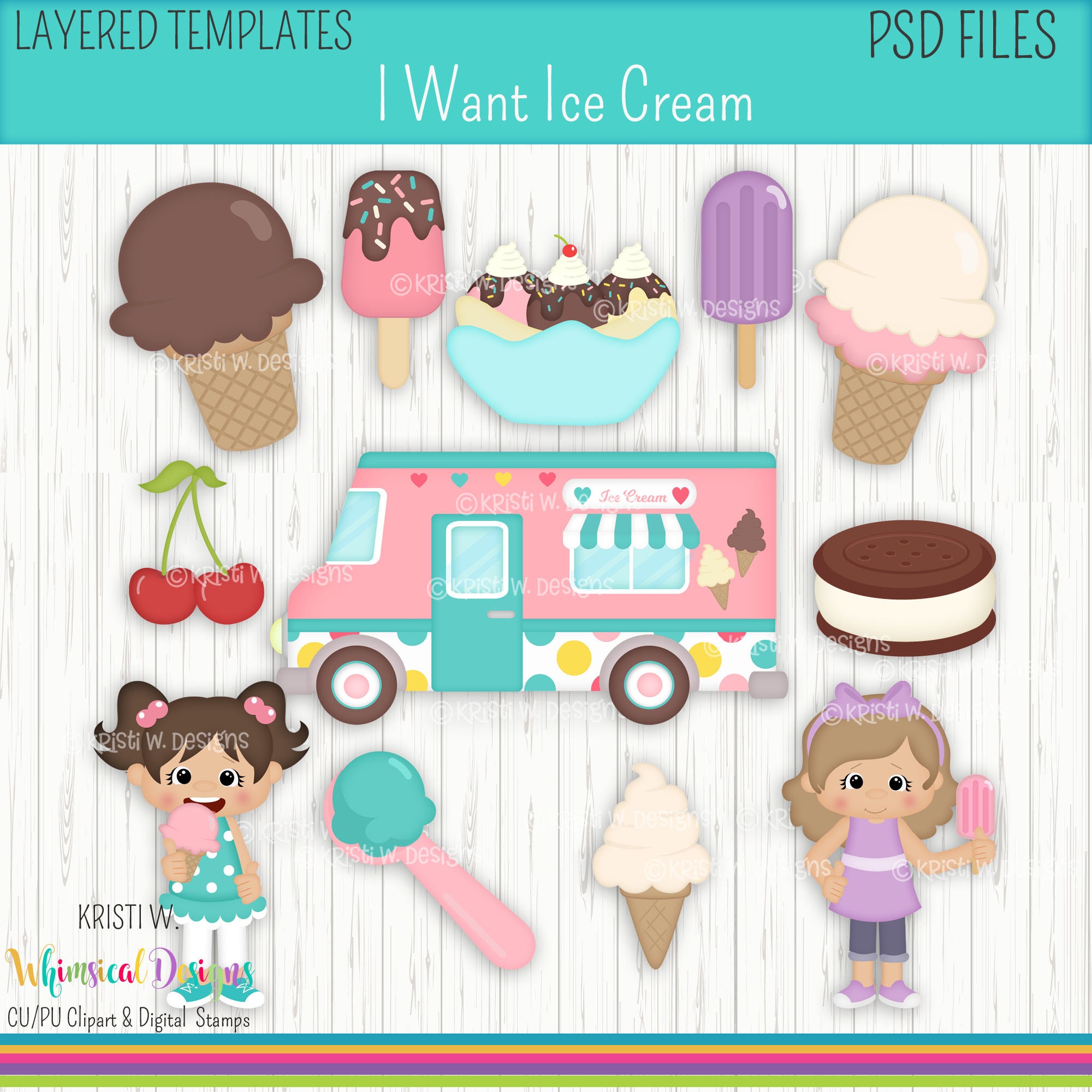 I Want Ice Cream Girls Light Skin Digital Clipart Images Psd Etsy