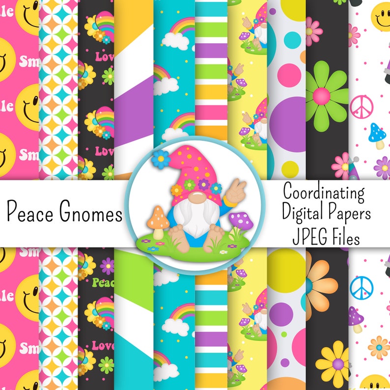 Printable Instant Download Card Making Planner Peace Gnomes- 2021-Coordinating-Digital Scrapbook Paper-Kristi W Designs