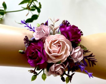 Pretty Wedding wrist corsage Purple and Pink