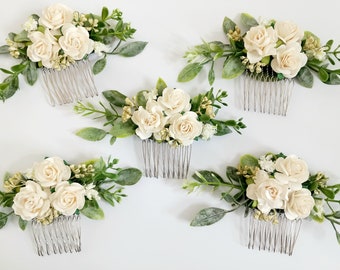 True Love - Small Bridal Hair Accessory, Floral comb with Ivory Roses and babys breath