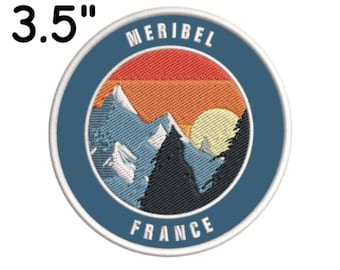 Meribel France Ski Resort Patch 3.5" Embroidered DIY Iron-On Applique Vest Clothing Backpack, Mountains Forest Trees Snow Skiing Sports