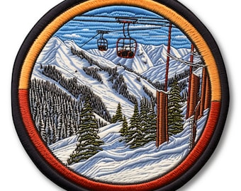 Ski Lift Patch Iron-on/Sew-on Applique Clothing Vest Backpack Costume Jacket, Decorative Snowboarding Snow Covered Mountains Vacation Slope