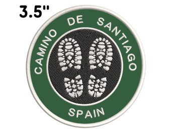 Camino De Santiago Spain Patch 3.5" Embroidered DIY Iron-On Applique, Outdoor Adventure Nature Trails, Hiking Boots Forest Mountains Animals