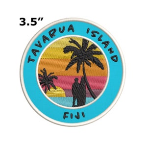 Tavarua Island Fiji 3.5" Embroidered Patch Iron-On Custom Applique, Outdoor Nature Adventure, Romance Love Palm Tree Beach Scuba Diving
