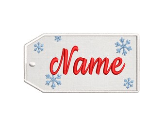 Christmas Patch - CUSTOM "YOUR NAME" Personalized Stocking Name Tag Festive Font Embroidered Patch Iron-On/Sew-On Applique, Tree, Snowflakes