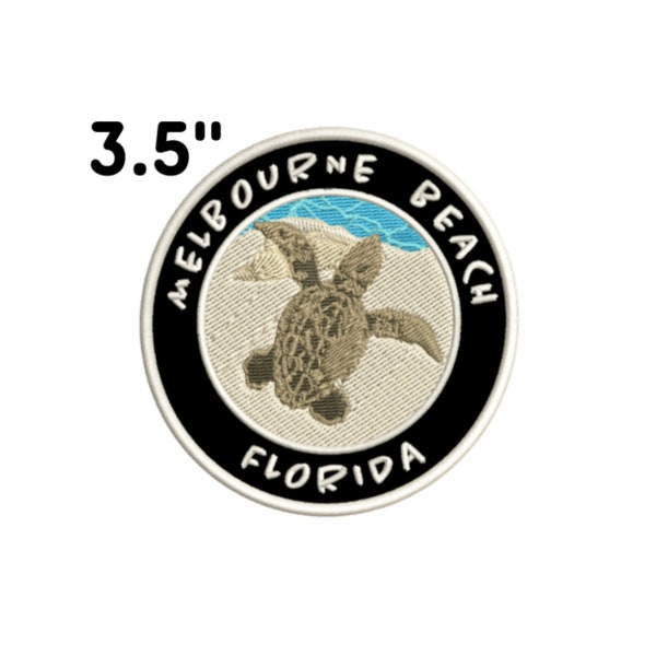 Melbourne Beach Florida Sea Turtle & Sand Patch 3.5" Embroidered DIY Iron-On Applique Clothing Bag Ocean Sea Life Vacation Beach Scuba Diver