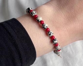 Dalmatian Jasper beaded bracelet, beaded bracelets for women, layered bracelet, christmas gift