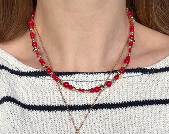 Red necklace, handmade necklace, beaded necklace, coral necklace