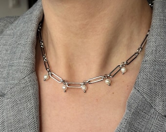 Pearl chain necklace, chain pendant necklace layering necklace, christmas gift
