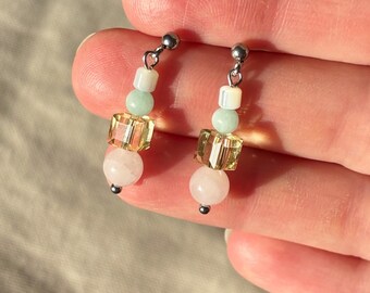 Dangle stud earrings, silver quartz earrings, christmas gift, mothers day gift, valentines day gift