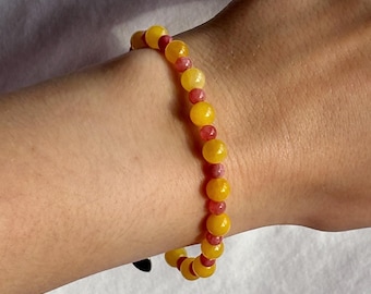 Yellow pink beaded bracelet, beaded bracelets for women, layered bracelet, christmas gift, boho chic