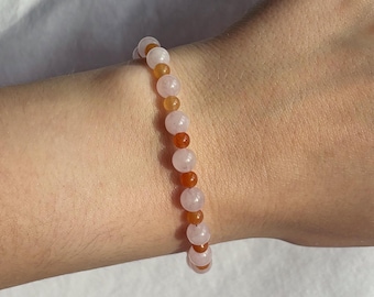 Orange pink beaded bracelet, beaded bracelets for women, layered bracelet, quartz bracelet, christmas gift