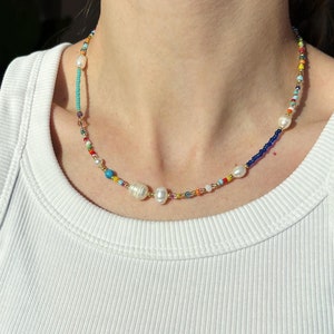 Seed bead necklace , beaded necklace, colorful necklace, handmade necklace