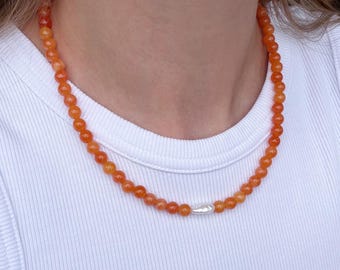 Orange chalcedony necklace, beaded gemstone necklace, christmas layered necklace, autumn necklace