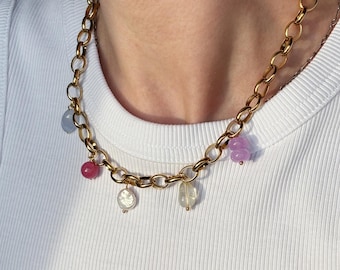 Chain charm necklace, layered pendant necklace, summer necklace