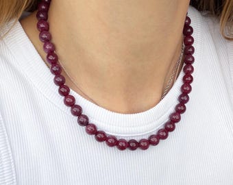 Garnet beaded necklace, gemstone layered necklace, christmas necklace gift , autumn necklace