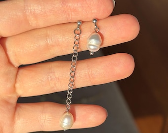 Mismatched stud earrings, silver pearl earrings, christmas gift, bridesmaids gift