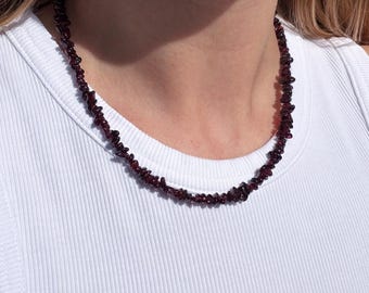 Garnet beaded necklace, gemstone layered necklace, christmas gift , autumn necklace