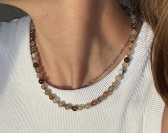 Beaded gemstone necklace, bohemian beaded necklace, agate layered necklace, christmas gift