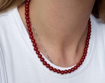 Red carnelian necklace, beaded gemstone necklace, christmas layered necklace, autumn necklace