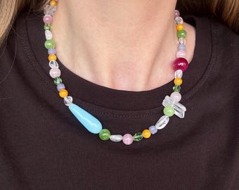 Chunky beaded necklace, gemstone necklace, agate jade necklace, christmas gift