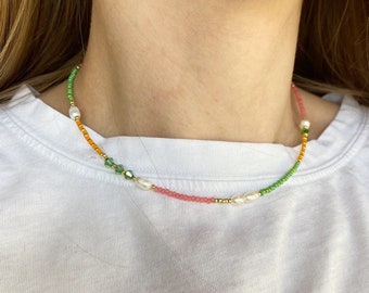 Colorful necklace , beaded necklace y2k, summer necklace, beaded necklaces