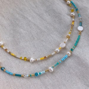 Blue necklace, glass bead necklace , beads necklace, layering necklace image 6