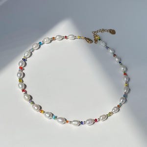 Pearl colorful necklace, summer beaded necklace, pearl choker, fun necklace, gift for mom