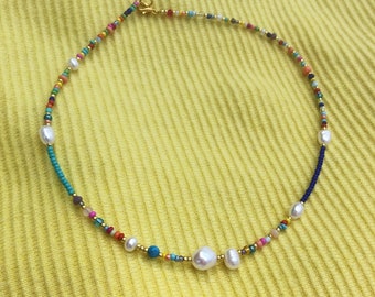 Seed bead necklace , beaded necklace, colorful necklace, handmade necklace