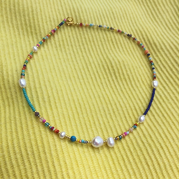 Seed bead necklace , beaded necklace, colorful necklace, handmade necklace