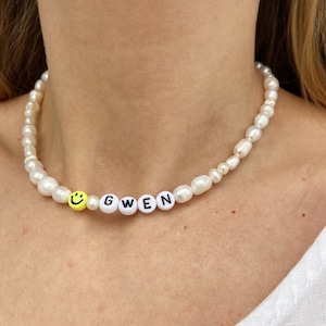Beaded letter necklace, pearl necklace, pearl name necklace, layering necklace