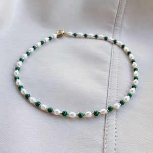 Malachite necklace pearl beaded necklace