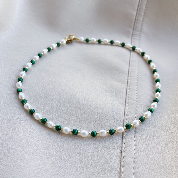 Malachite necklace pearl beaded necklace