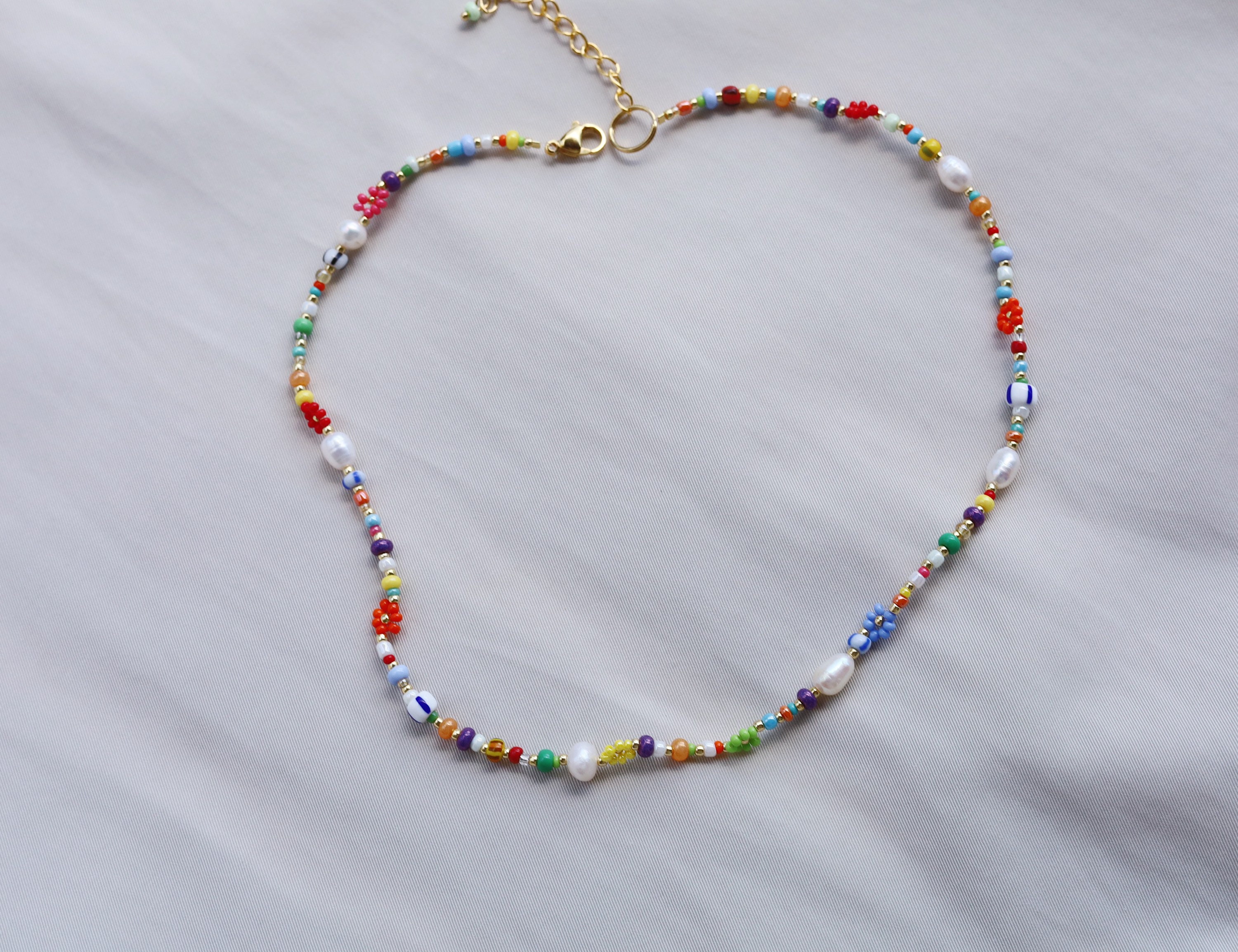 Flower Necklace Beaded Necklace Daisy Necklace Rainbow - Etsy