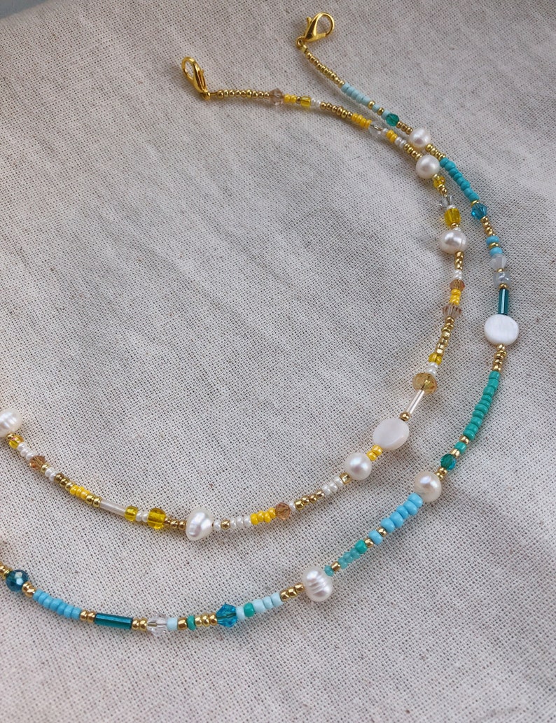 Blue necklace, glass bead necklace , beads necklace, layering necklace image 6