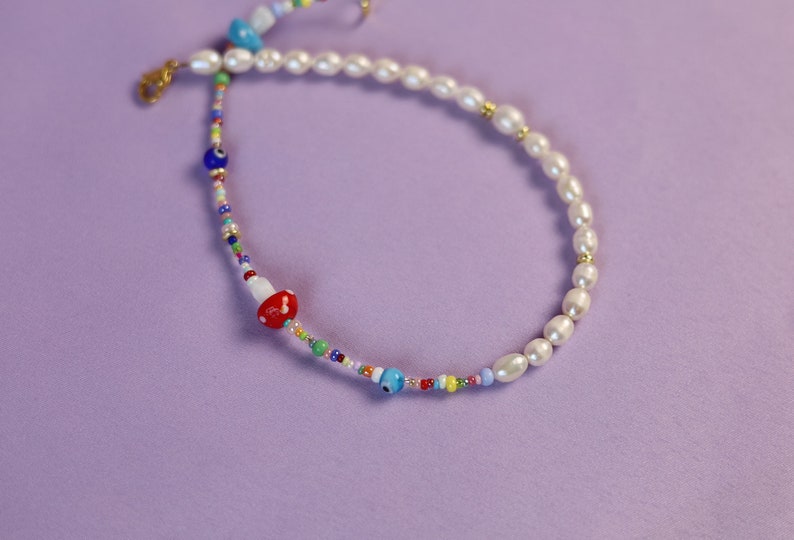 Mushroom necklace, evil eye necklace, y2k necklace, pearl necklace image 5