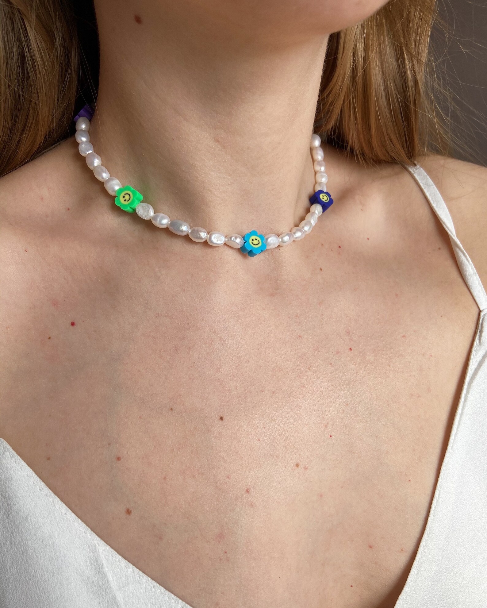 Rainbow Smiley Face Pearl Necklace pearl choker necklace Etsy