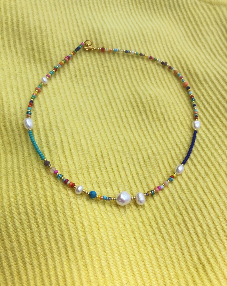 Seed bead necklace , beaded necklace, colorful necklace, handmade necklace image 1