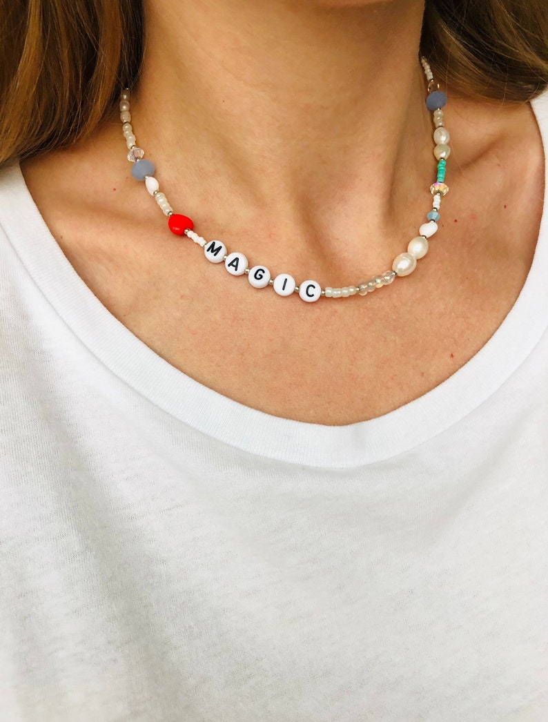 Name necklace beaded necklace personalized necklace seed bead Etsy