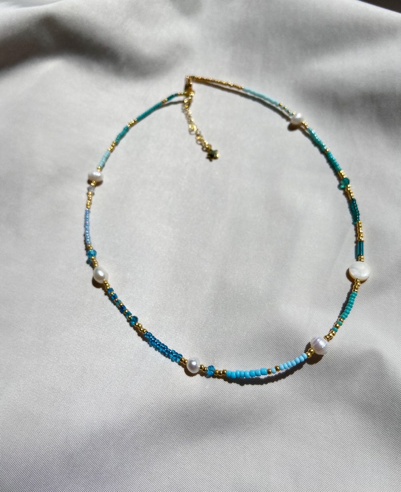 Blue necklace, glass bead necklace , beads necklace, layering necklace image 7