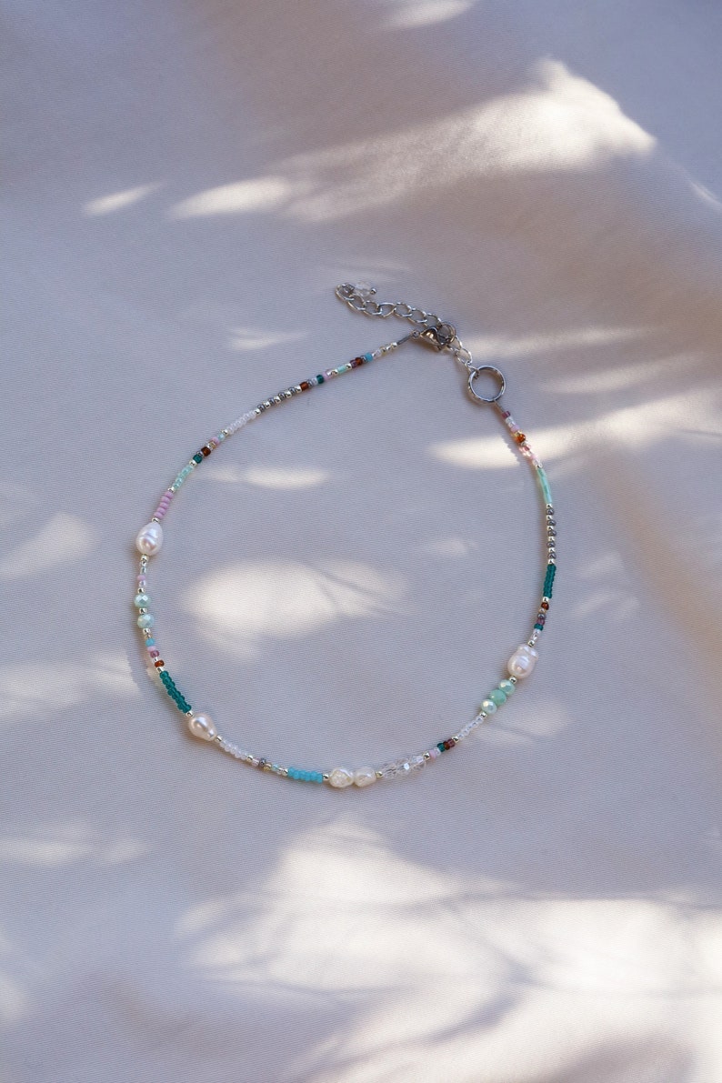 Green real pearl necklace beaded necklace rainbow necklace choker necklace beaded jewelry image 6