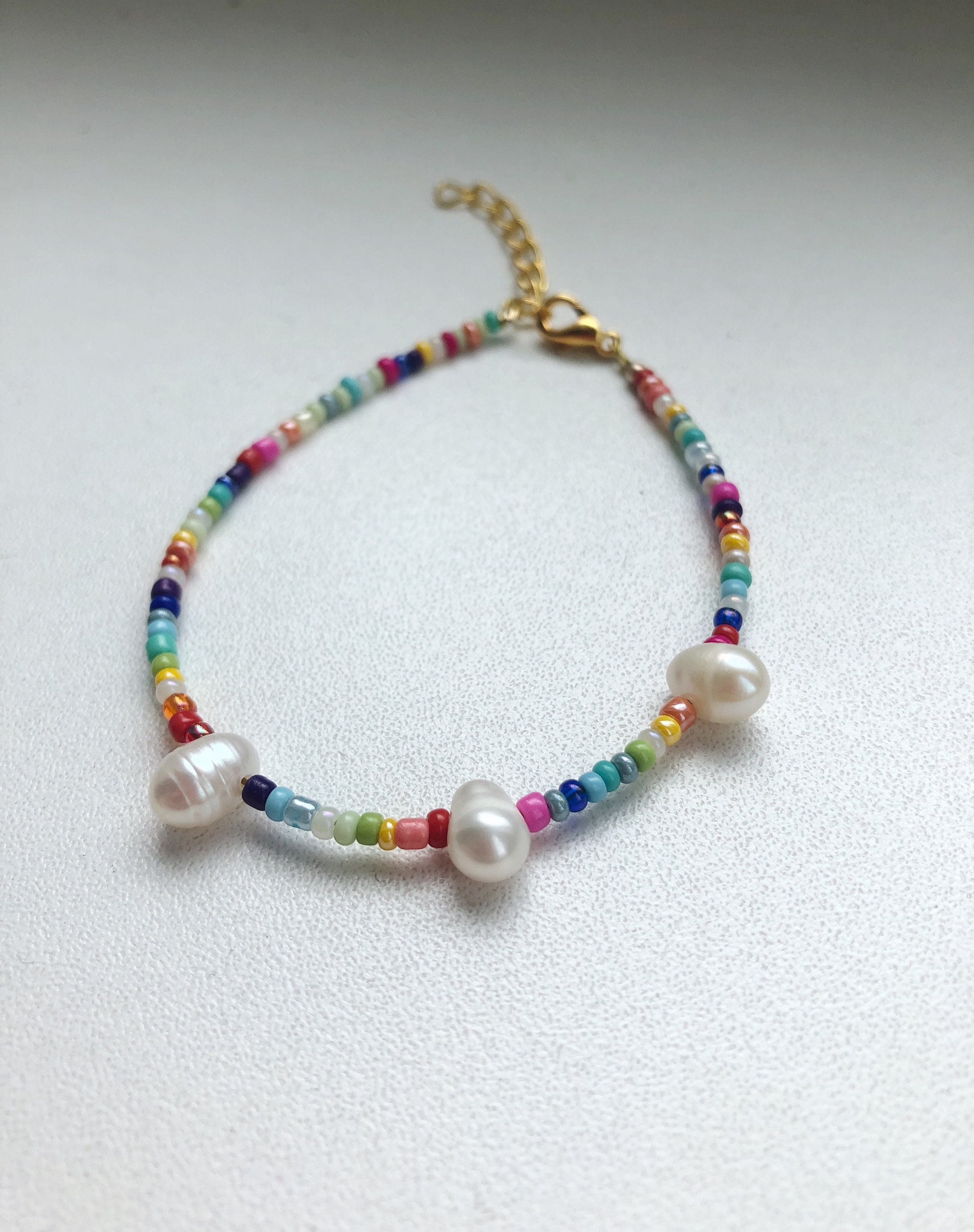 Rainbow beaded bracelet, bracelet with pearls, beads and pearls ...